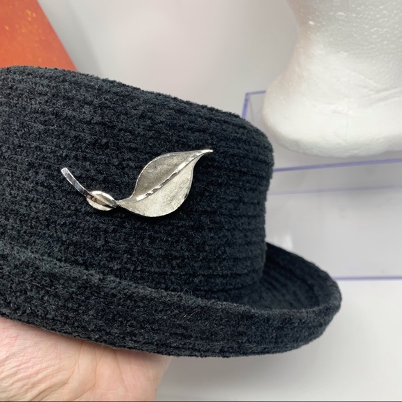 Vintage Arlin Kettle Brim Hat w Leaf Pin RN 7008 Black Dark Grey - Picture 11 of 11